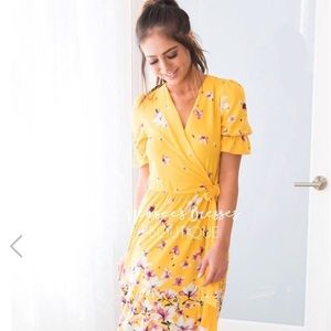 Mustard Ombré Floral Wrap Dress